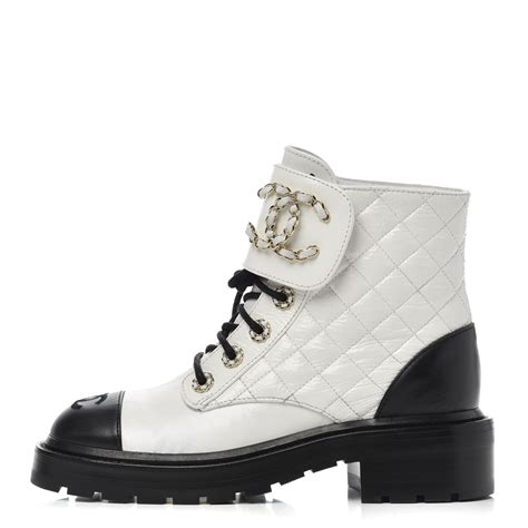 chanel quilted combat boots 2020|Chanel ankle boots with chain.